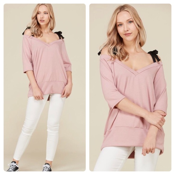 Tops - Mauve tie shoulder top